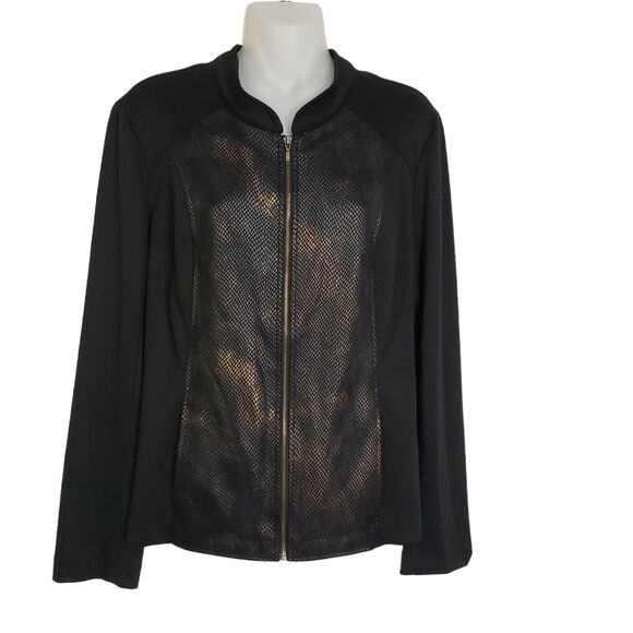 Chico's Womens Cardigan Sweater Size 1 Medium Black Reptile Print Full Zip - Picture 1 of 10